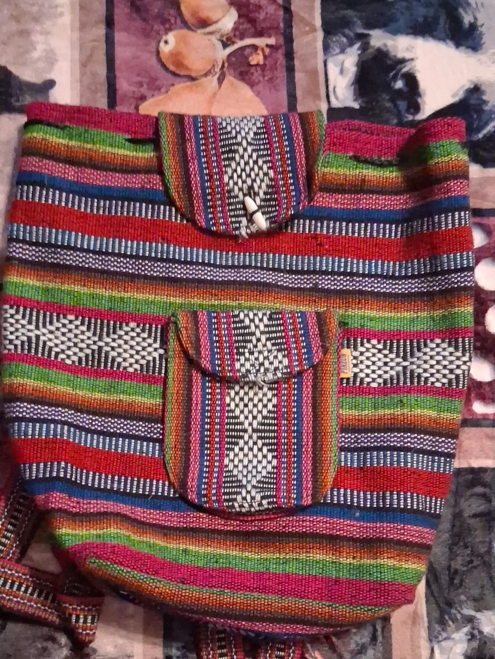 Handwoven Multicolor Striped Backpack - Boho Casual